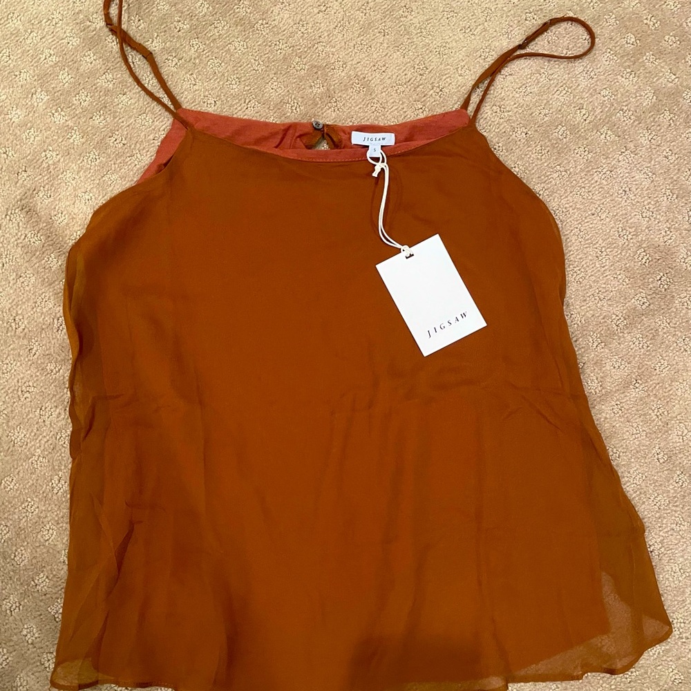 JIGSAW Chiffon Overlay Cami Deep Toffee. Size Large. NWT